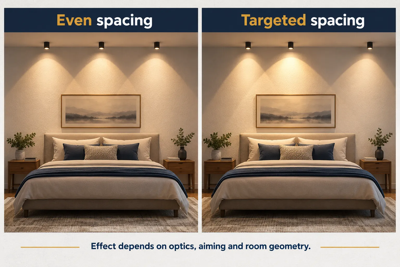 bedroom spotlight spacing and overlap comparison