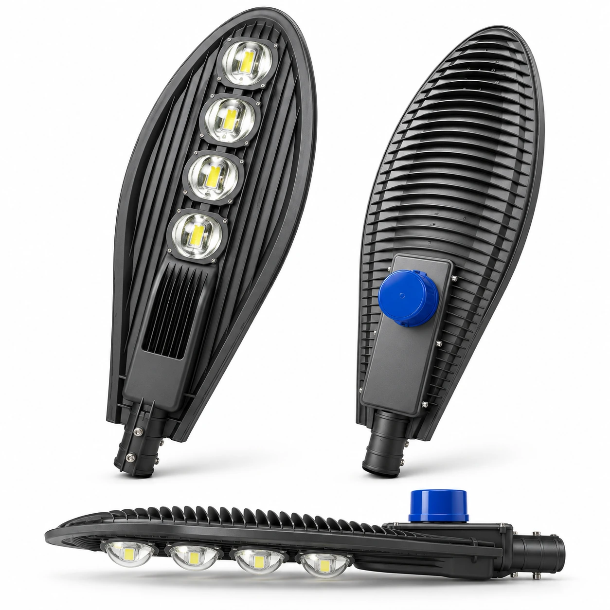 black four lens oval street light three views white studio