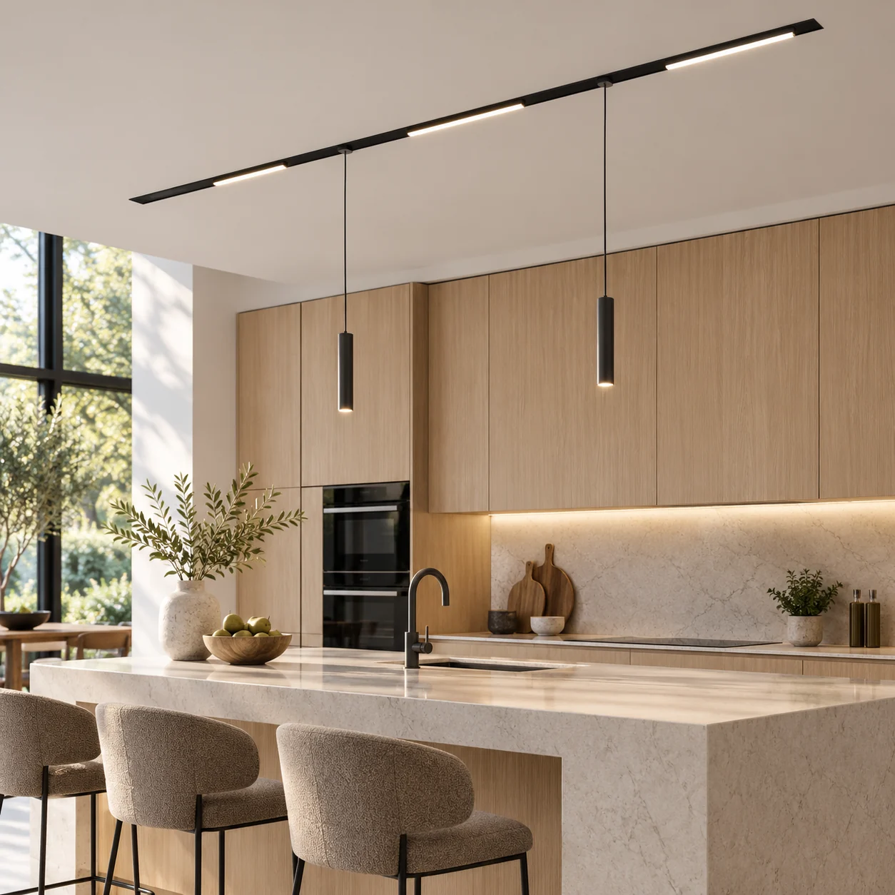 black magnetic track pendants new kitchen