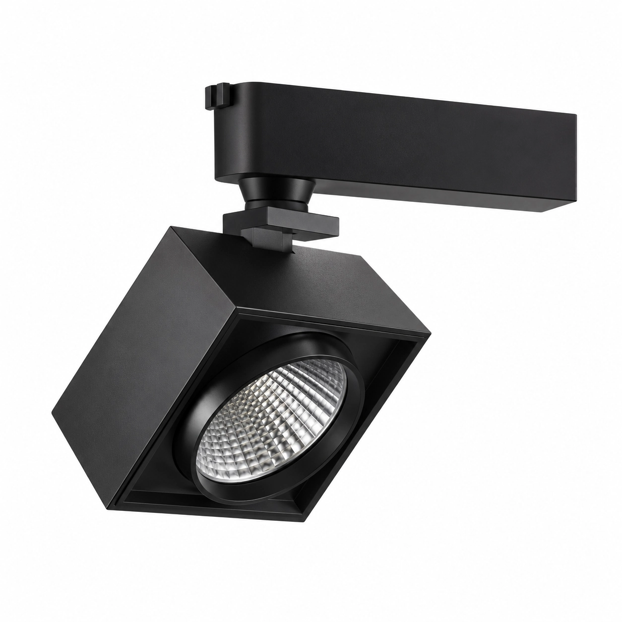 black tilted square track spotlight white studio