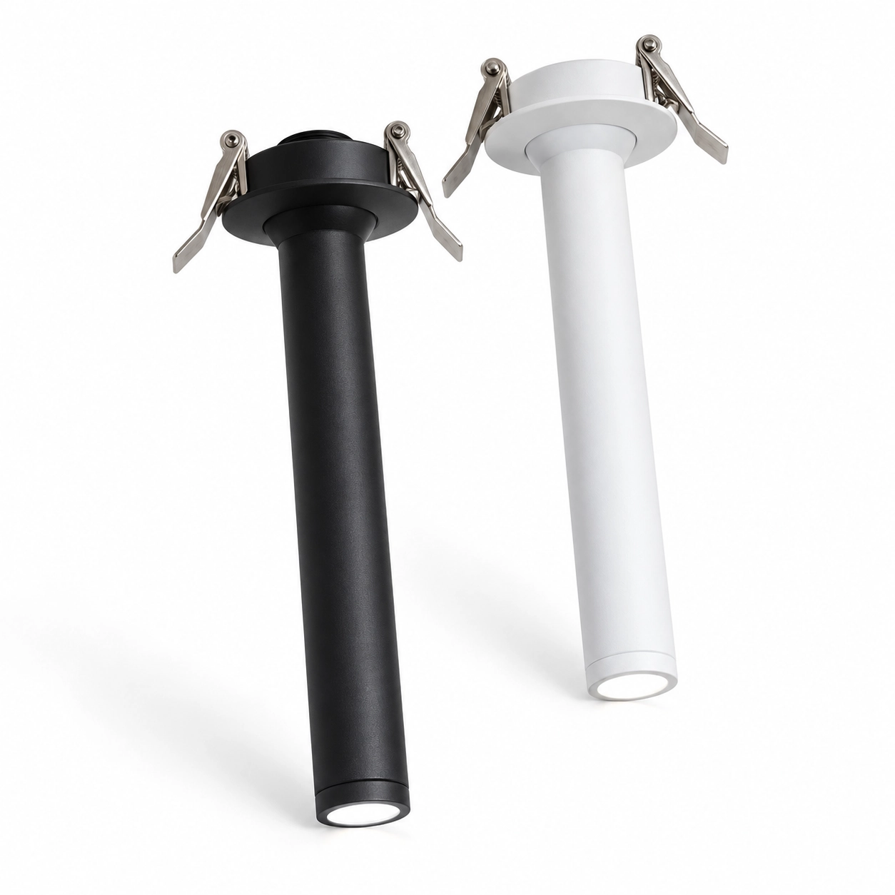 black white long cylinder recessed spotlights
