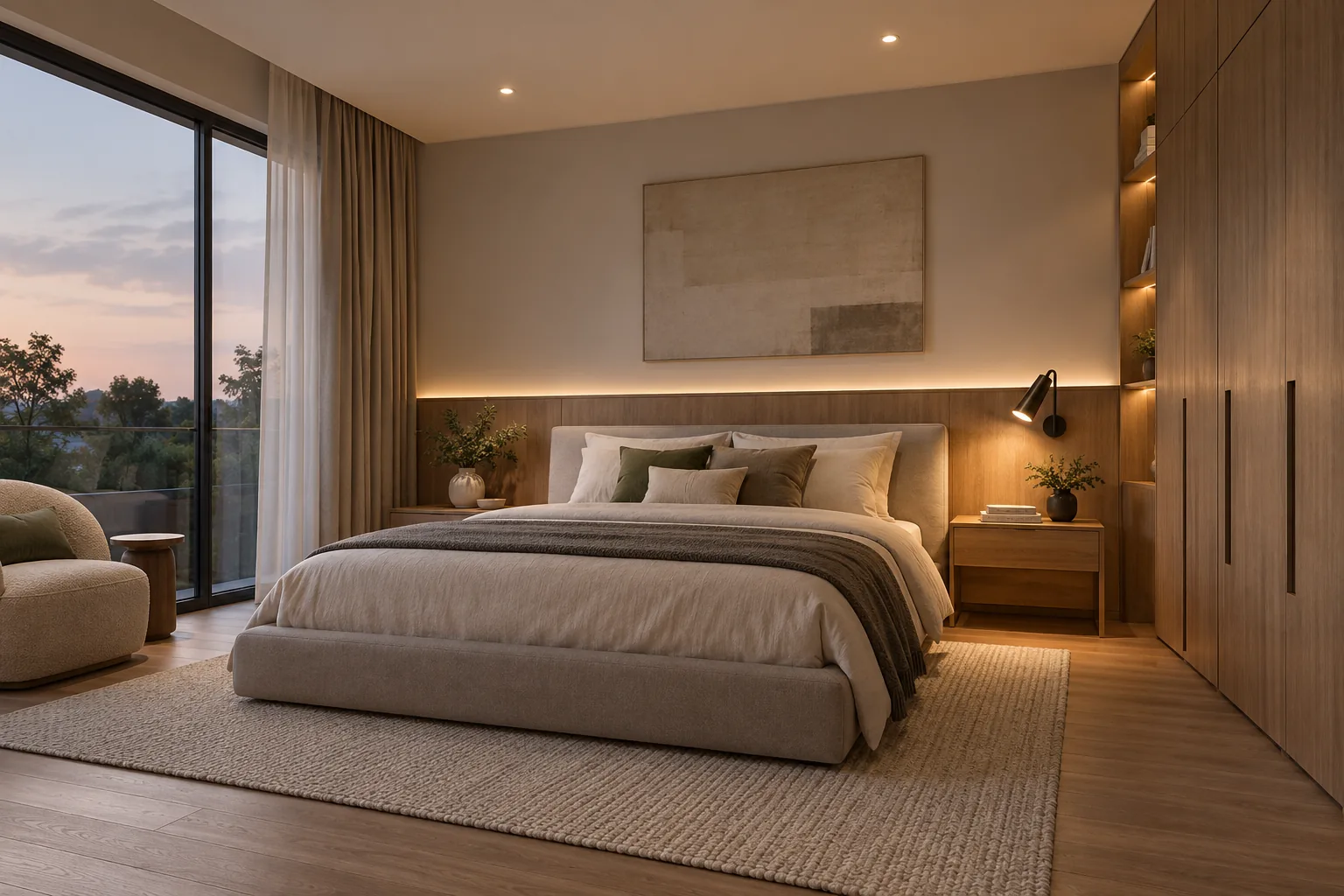 compact bedroom layered led lighting design