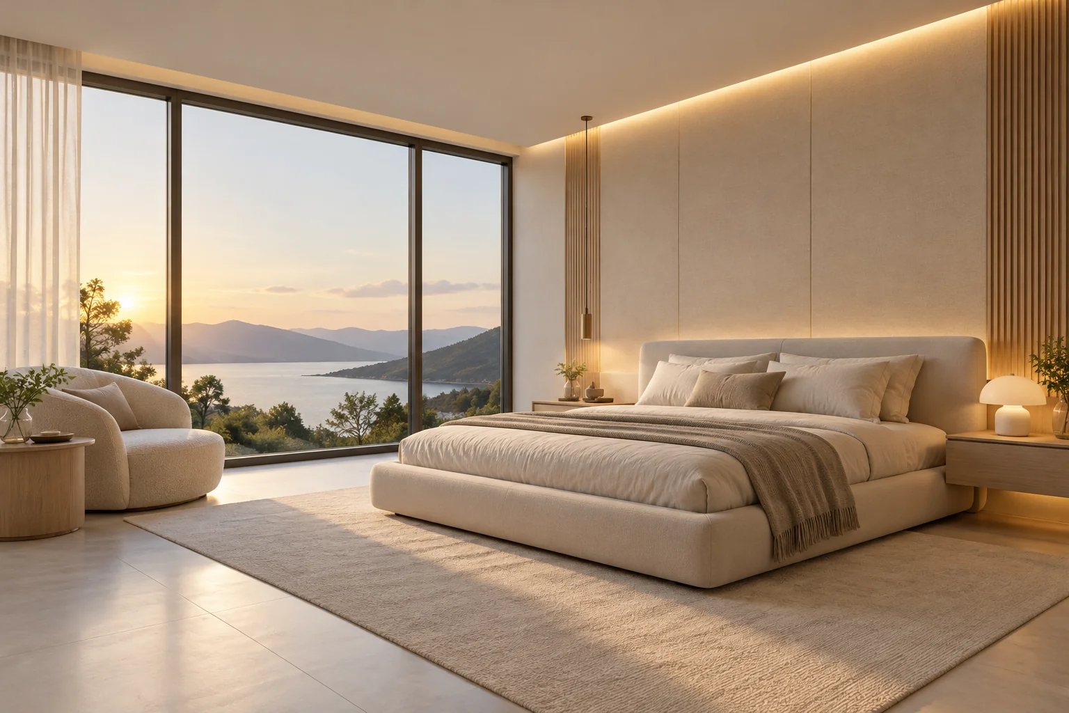daylit bedroom with subtle led ambient lighting