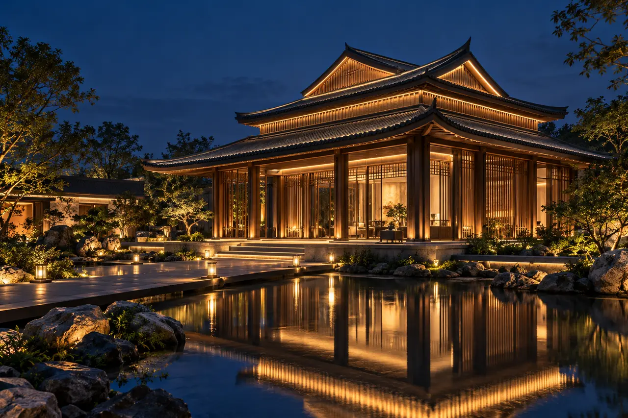 fictional pavilion warm led facade lighting