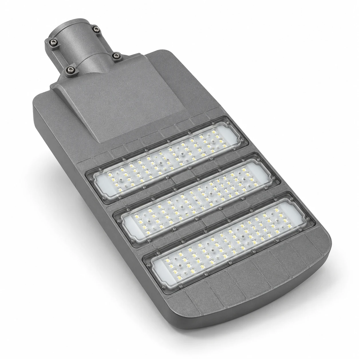 gray three module led street light recreated white background