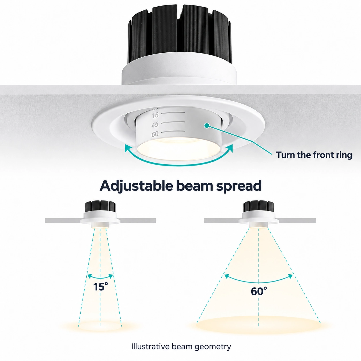 installed zoom downlight ring control 15 60 degree beam diagram