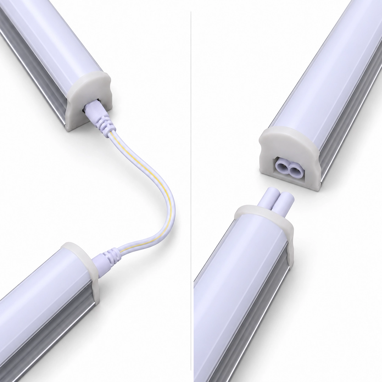 integrated t5 led batten two linking methods white background