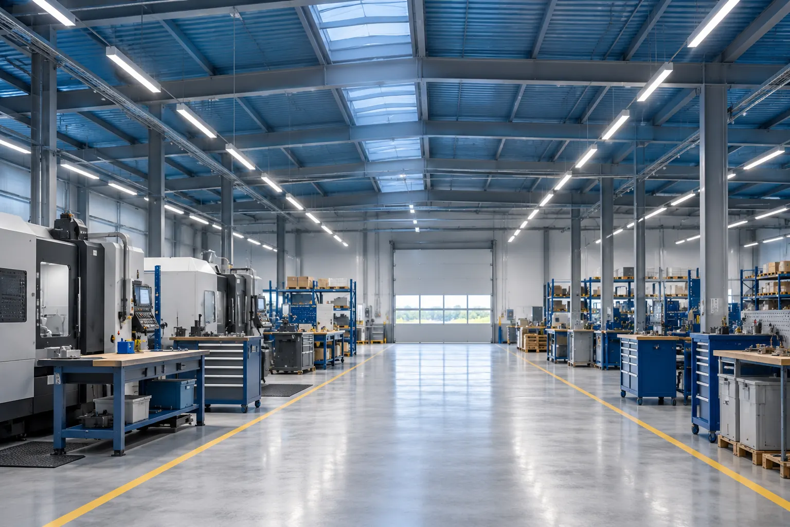 large workshop suspended linear led lighting