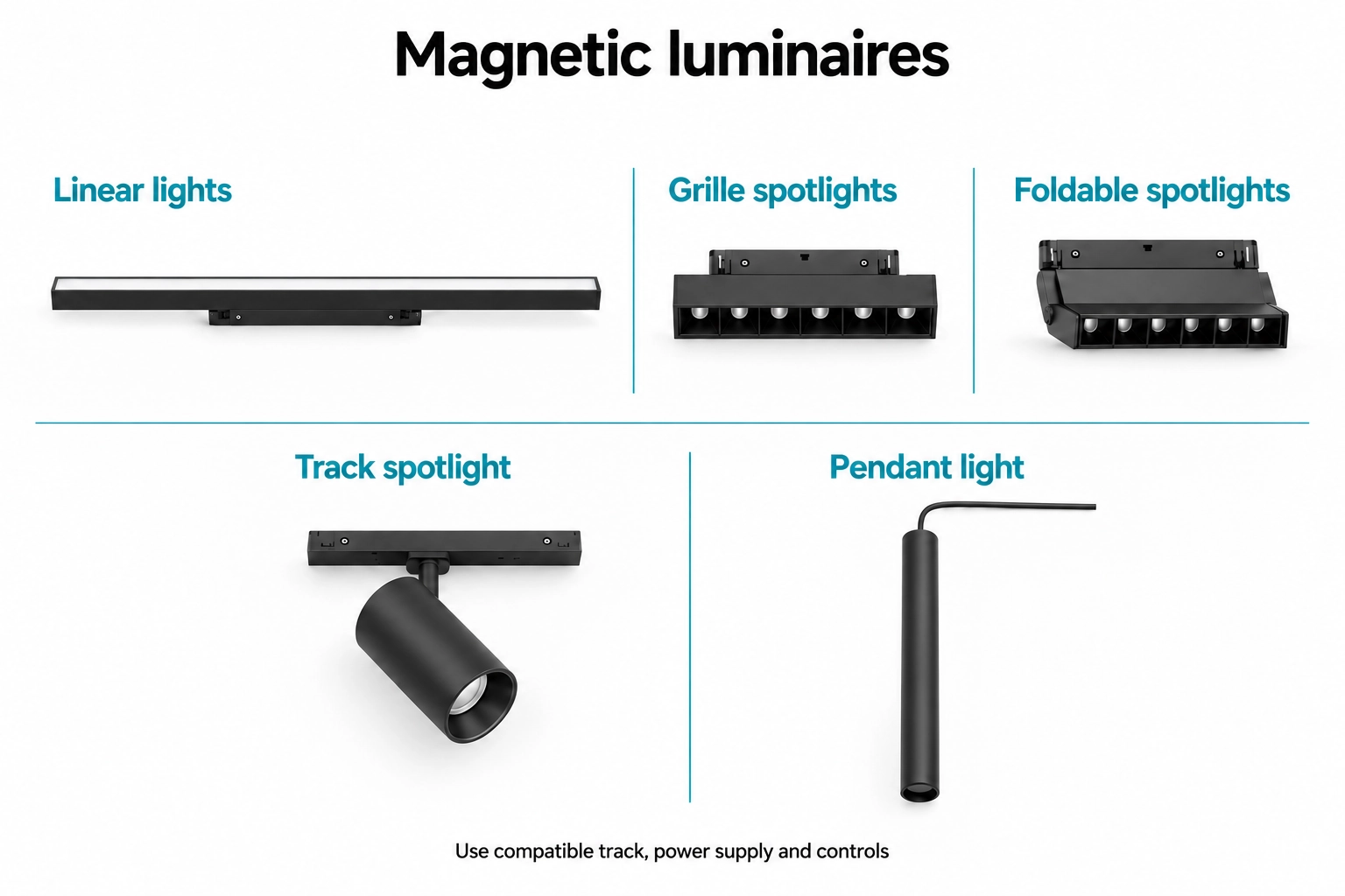 Lampu rel magnetik dengan peredupan pintar