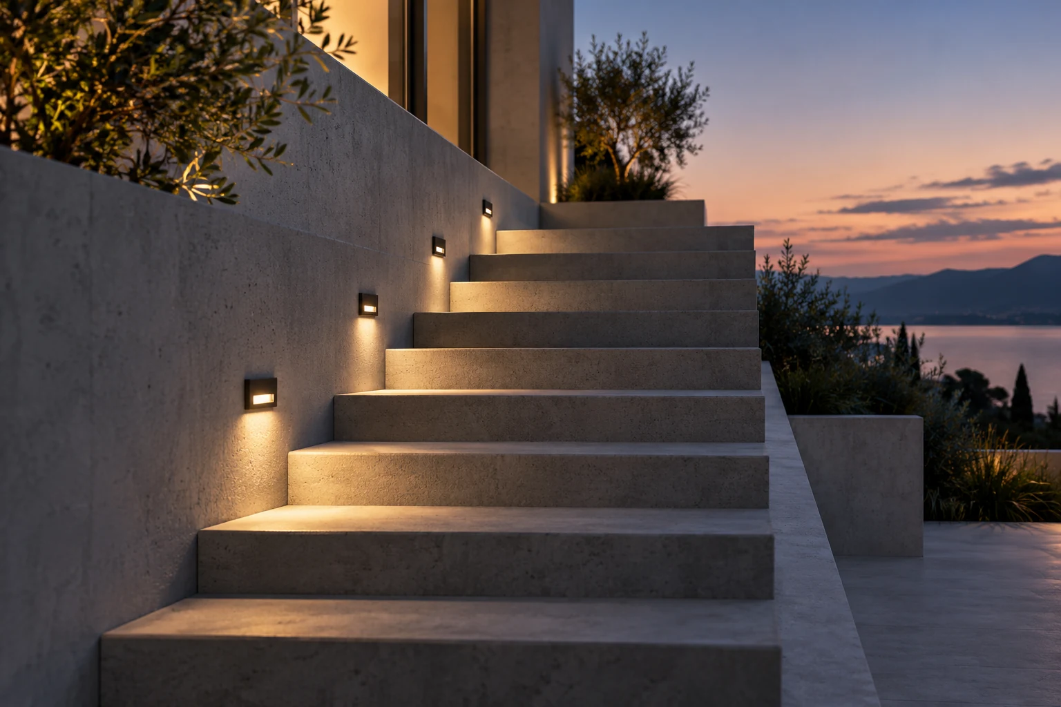 minimal outdoor staircase led step lighting