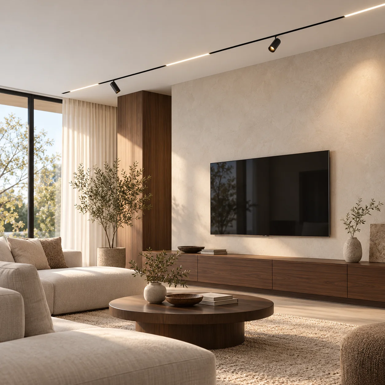 recessed black track spotlights new living room