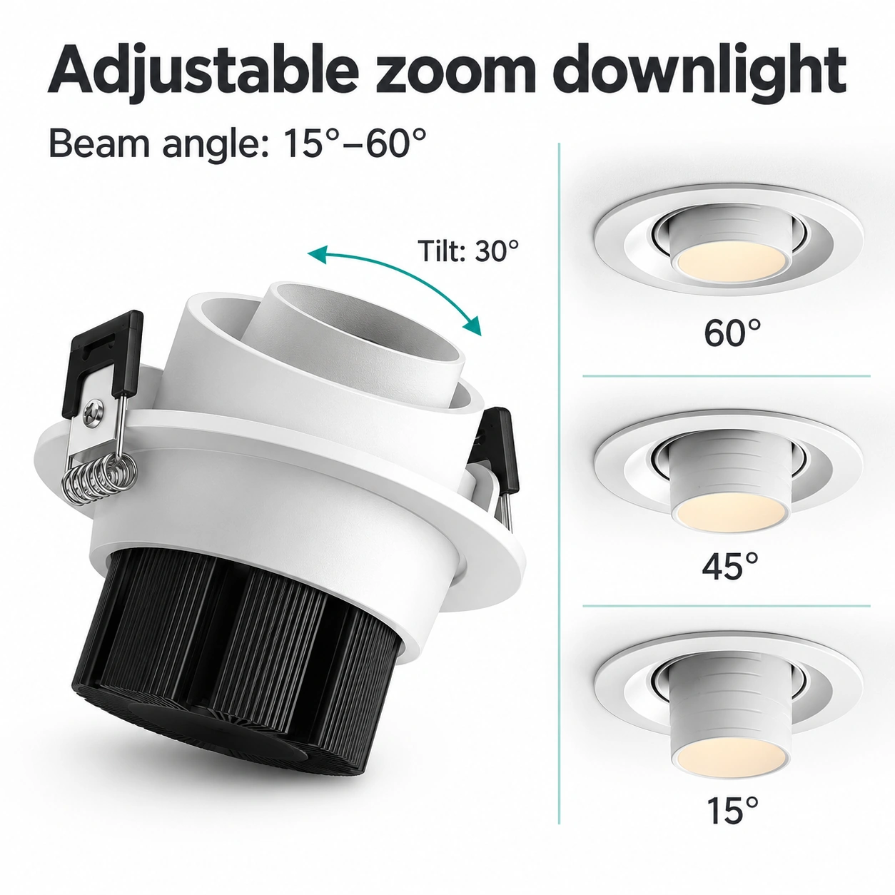 recessed zoom downlight 60 45 15 degree extension positions