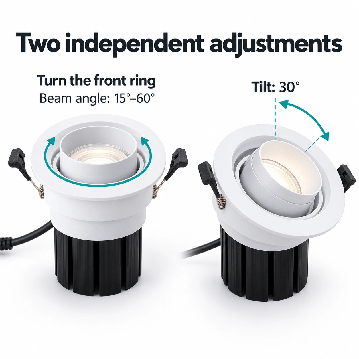 recessed zoom spotlight ring adjustment and 30 degree aiming