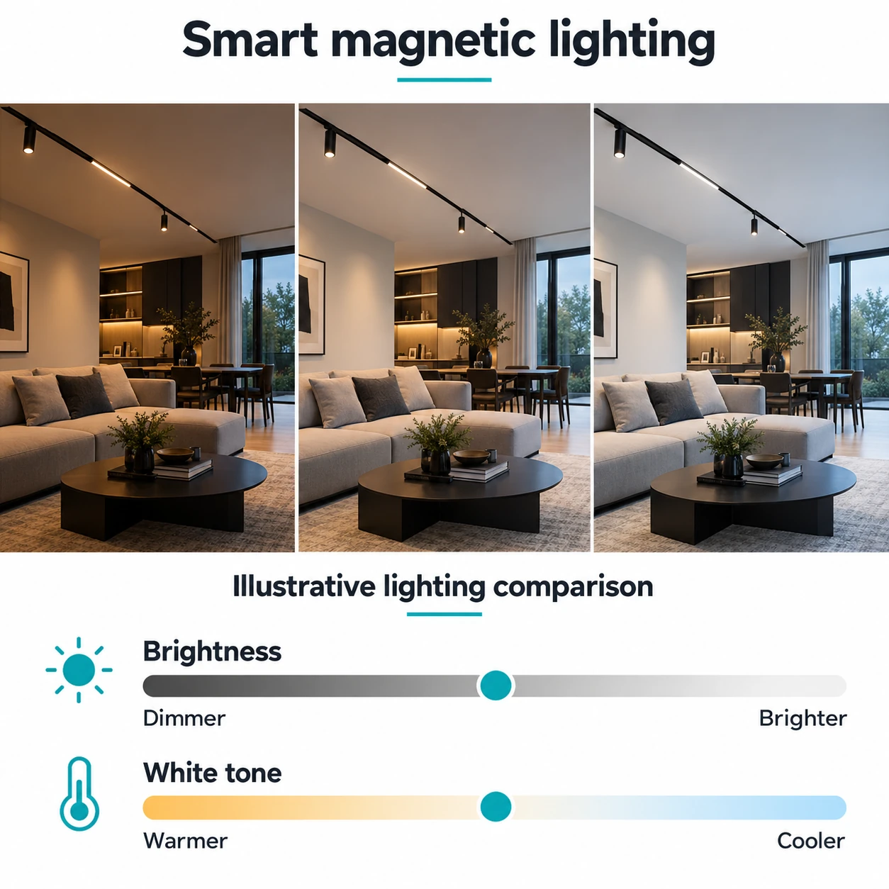 smart magnetic lighting brightness and white tone concept