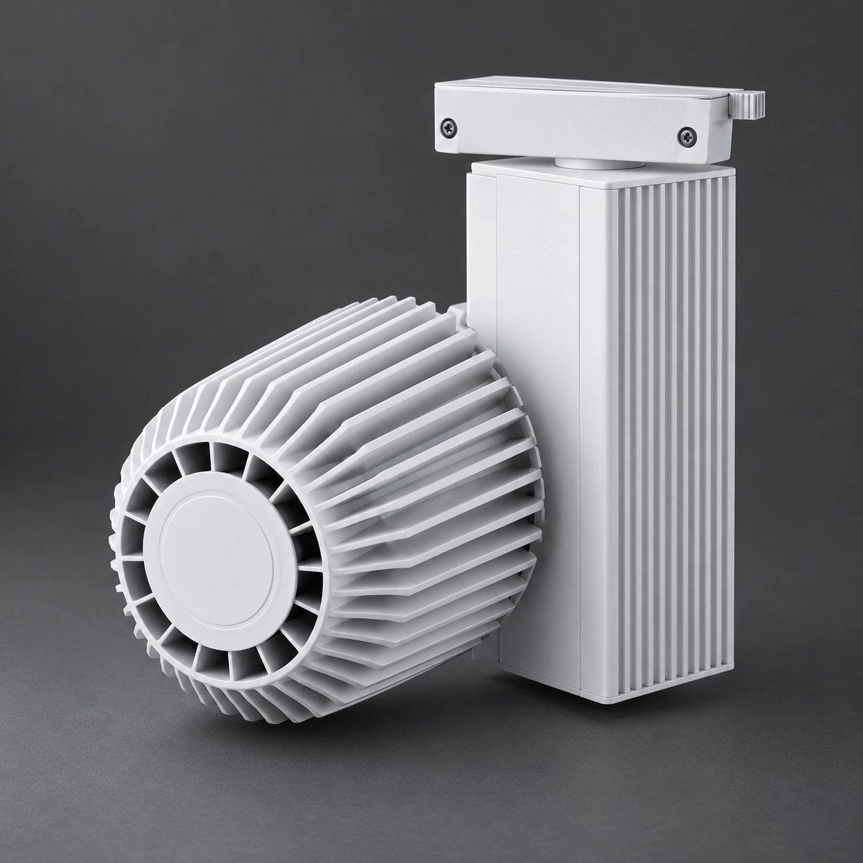 white track spotlight radial heatsink charcoal detail